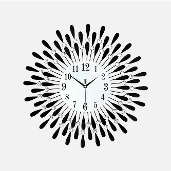 Large Modern 3D Crystal Wall Clock Luxury Art Metal Round Home Decor